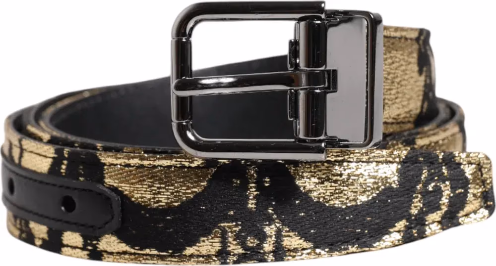 Dolce & Gabbana Multicolor Jacquard Leather Metal Buckle Belt