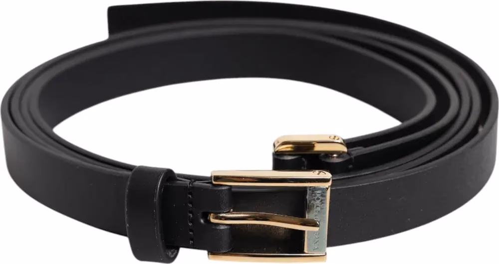 Dolce & Gabbana Black Classic Gold Metal Logo Buckle Belt