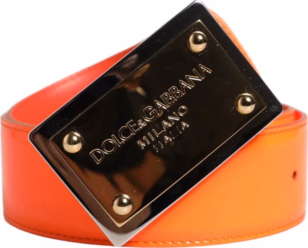 Dolce & Gabbana Orange Gold Tone Metal Logo Buckle Belt