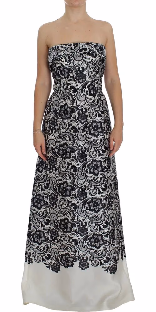 Dolce & Gabbana White Floral Lace Silk Corset Maxi Dress