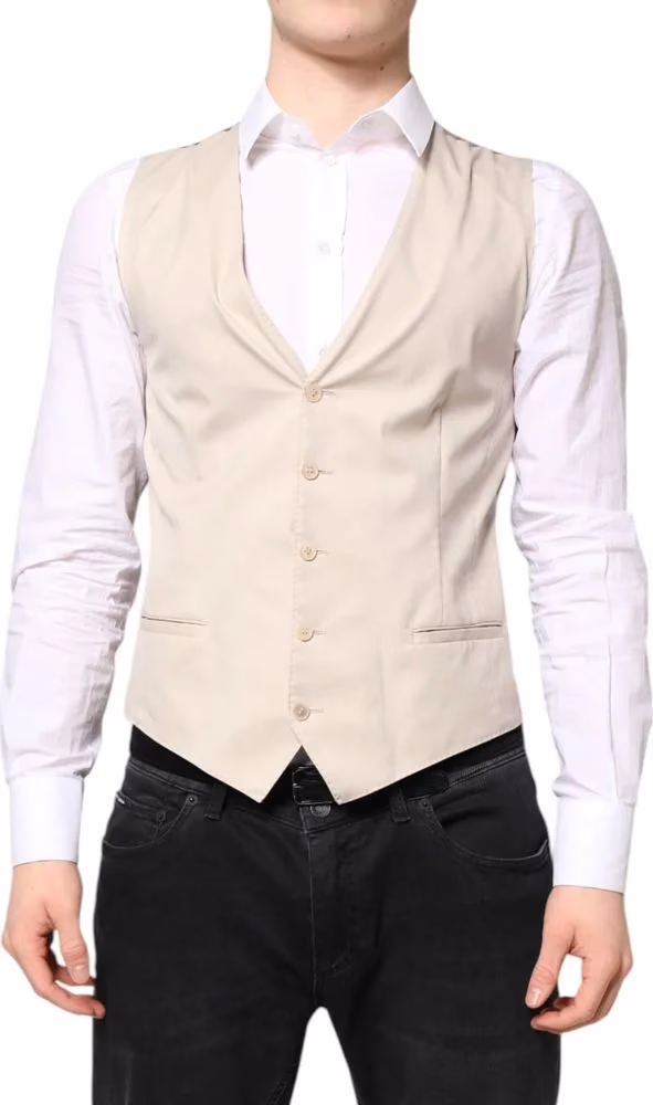 Dolce & Gabbana Beige Gray Dress Men Formal Waistcoat Vest