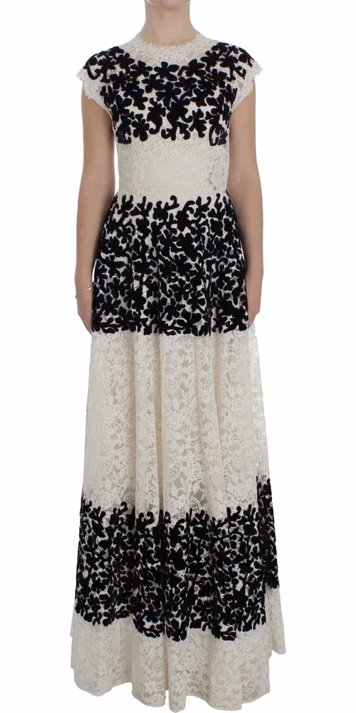 Dolce & Gabbana Floral Lace Ricamo Long Ball Maxi Dress
