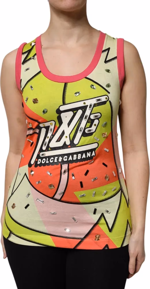 Dolce & Gabbana Multicolor Printed Crystal Embellishment Top