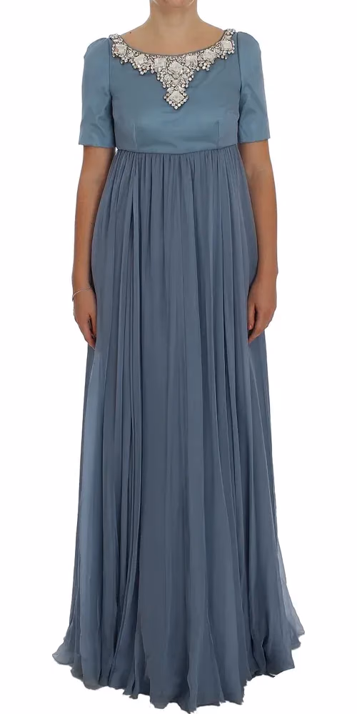 Dolce & Gabbana Blue Silk Crystal Sheath Gown Ball Dress