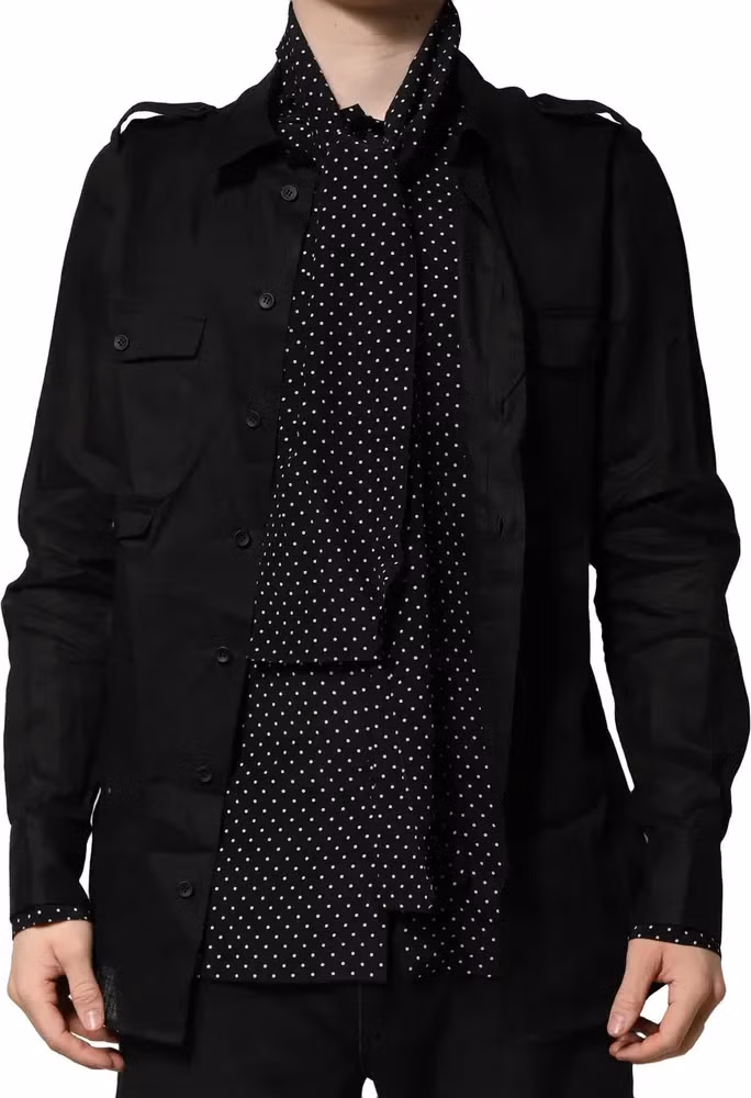 Dolce & Gabbana Black Polka Dot Collar Tie Neck Casual Shirt