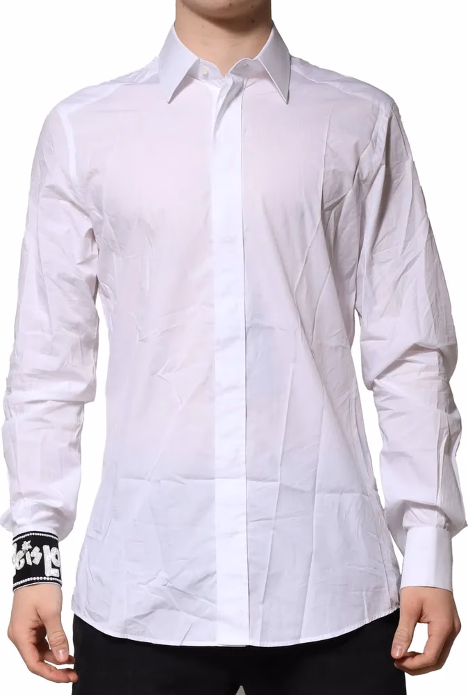 Dolce & Gabbana White GOLD Cotton Men Dress Formal Shirt