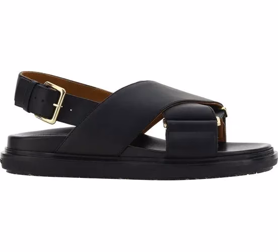 Marni Black Calf Leather Bos Taurus Flat Sandals