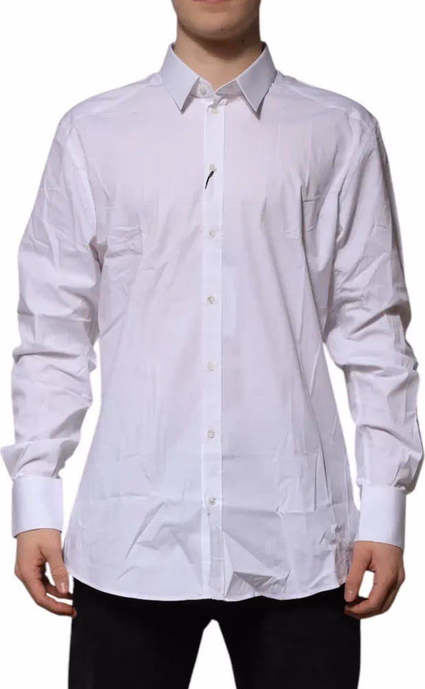 Dolce & Gabbana White Cotton GOLD Long Sleeves Formal Shirt