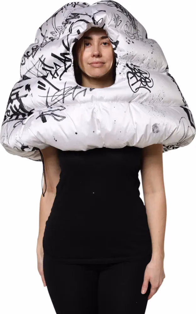 Dolce & Gabbana White Polyester Printed Hood Quilted Hat