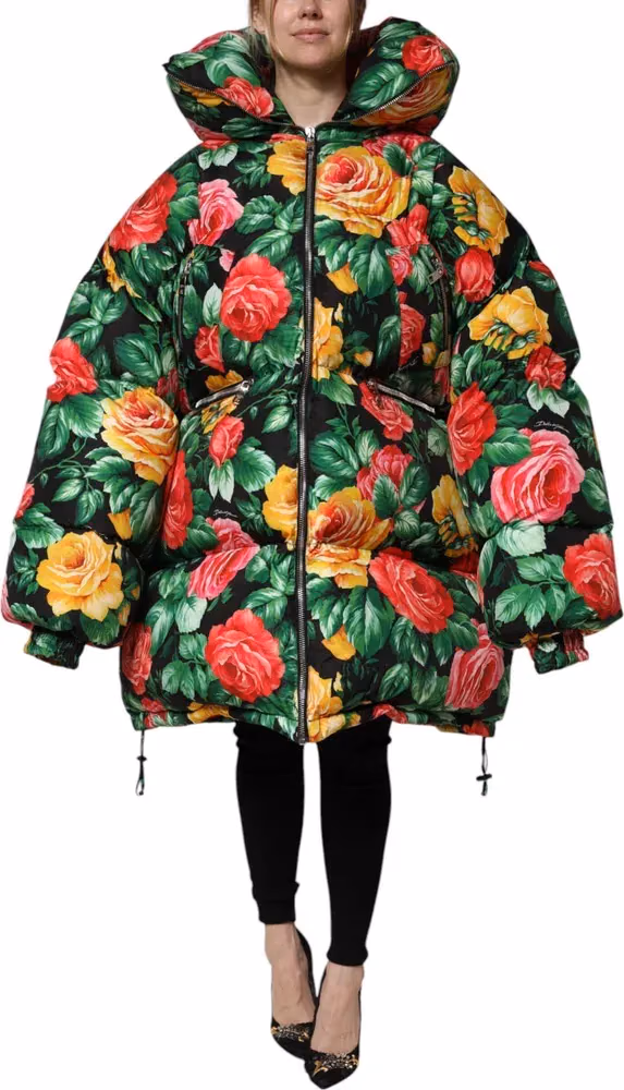 Dolce & Gabbana Multicolor Floral Puffer Hooded Jacket