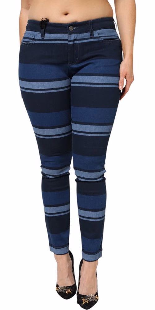 Dolce & Gabbana Blue Striped Cotton Stretch Denim Jeans