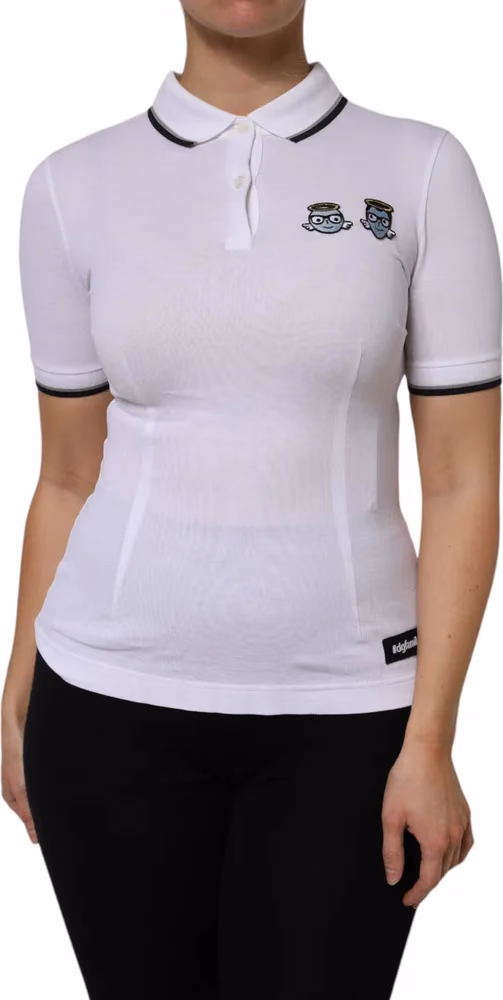 Dolce & Gabbana White Cotton Short Sleeves Collared Polo Top