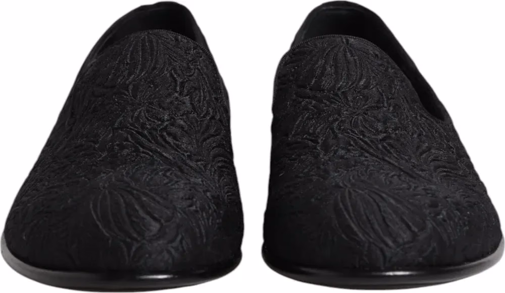 Dolce & Gabbana Black Jacquard Slip On Loafers Formal Shoes