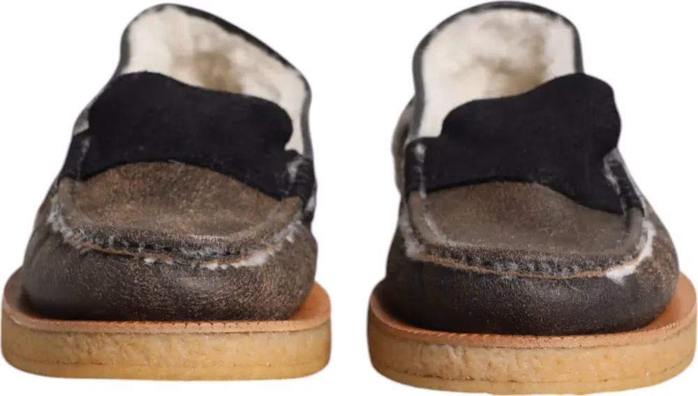 Dolce & Gabbana Brown White Calfskin Leather Loafers Shoes