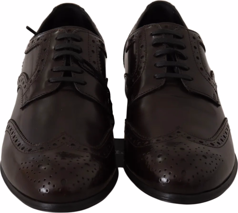 Dolce & Gabbana Brown Leather Broques Oxford Wingtip Shoes