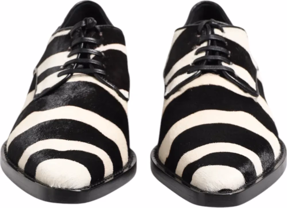 Dolce & Gabbana Black White Zebra Pony Fur Dress Shoes