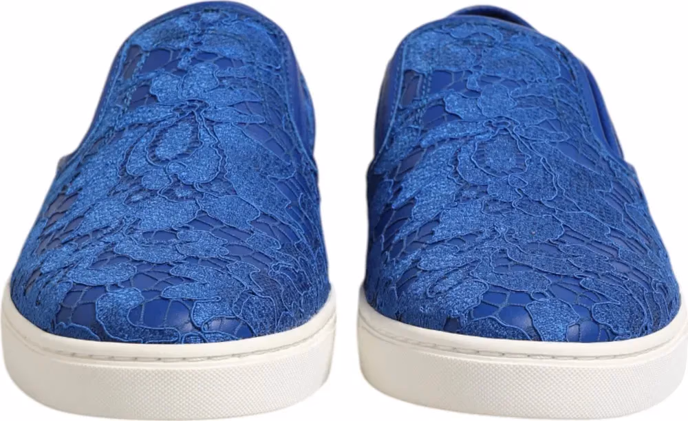 Dolce & Gabbana Blue Leather Lace Slip On Sneaker Shoes
