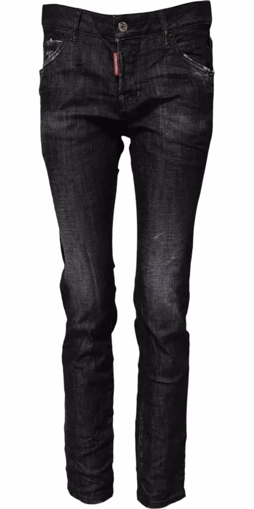 Dsquared² Black Washed Cotton Mid Waist Skinny Jeans