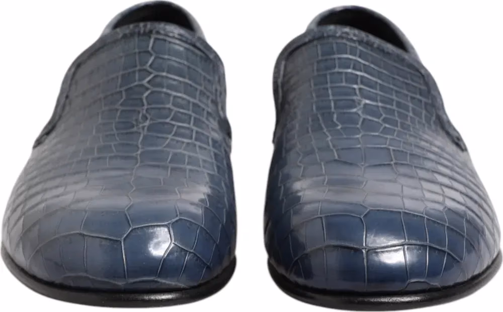 Dolce & Gabbana Blue Exotic Leather Slip On Loafers Men Dress Shoes
