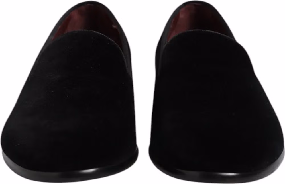 Dolce & Gabbana Black Velvet Slip On Loafers Formal Shoes