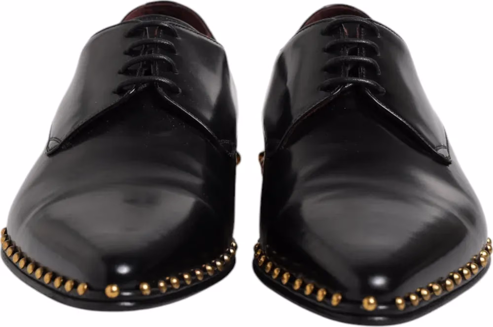 Dolce & Gabbana Black Leather Studded Derby Men Dress Shoes