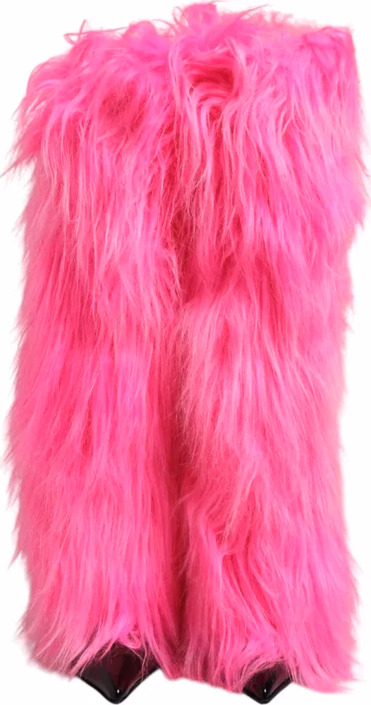 Dolce & Gabbana Pink Faux Fur Leather High Heels Boots Shoes