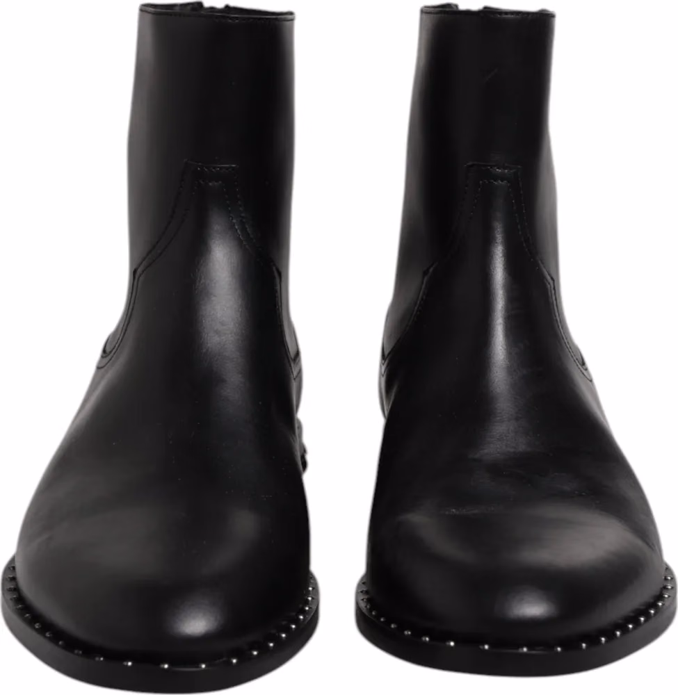 Dolce & Gabbana Black Leather Logo Ankle Boots Studded Shoes