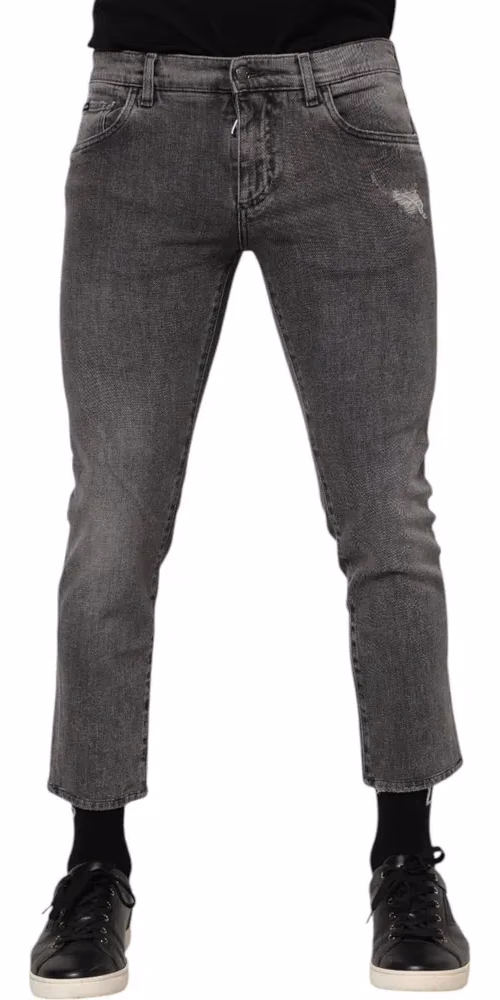 Dolce & Gabbana Gray Cotton Logo Plaque Men Denim Jeans