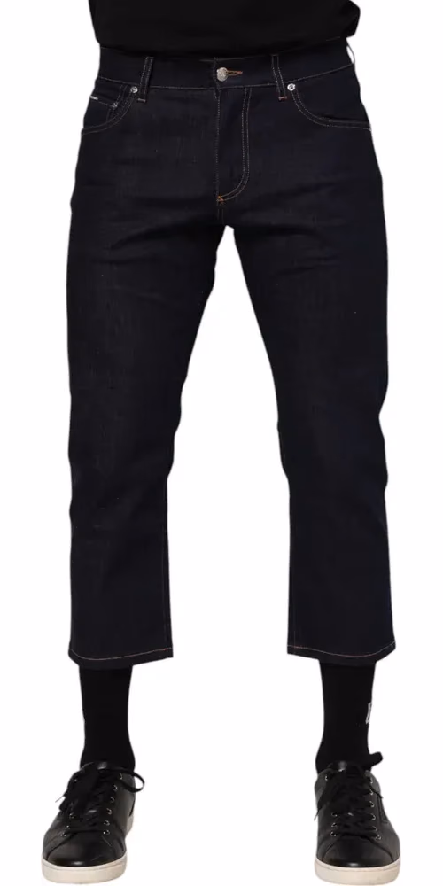 Dolce & Gabbana Dark Blue Cotton Logo Slim Fit Men Denim Jeans