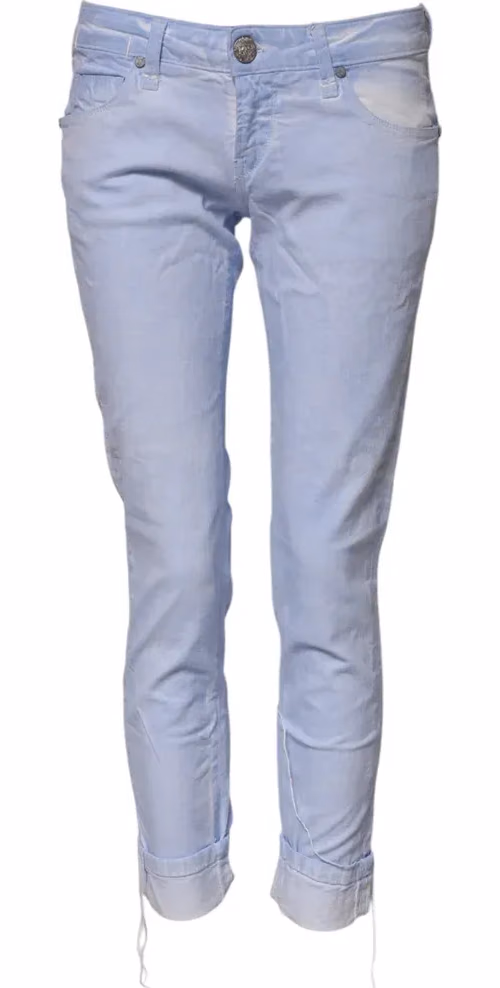 Acht Light Blue Cotton Slim Fit Denim Low Waist Denim Jeans