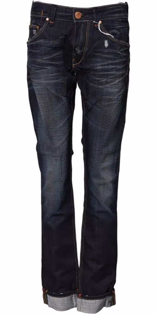 Acht Blue Washed Cotton Mid Waist Flared Denim Jeans