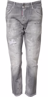 Gray Washed Mid Waist Tapered Jeans