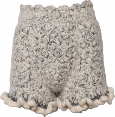 Metallic Bouclé Knit Cashmere Ruffled Shorts