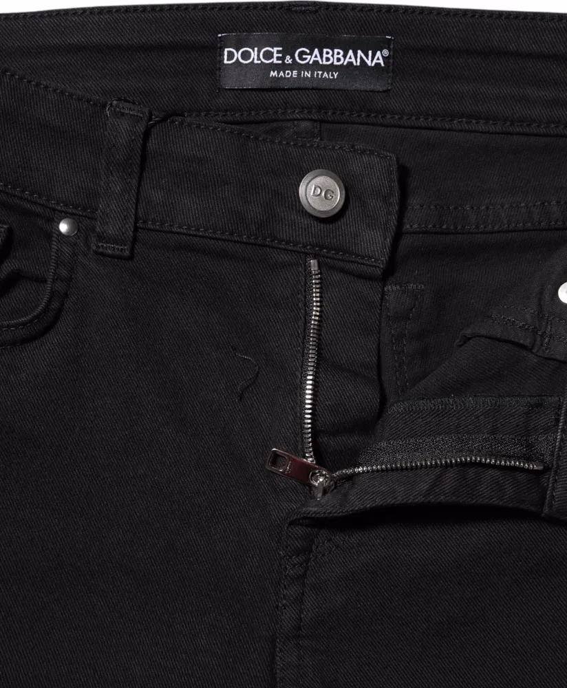 Dolce & Gabbana Black Cotton Logo Skinny MidWaist Denim Jeans