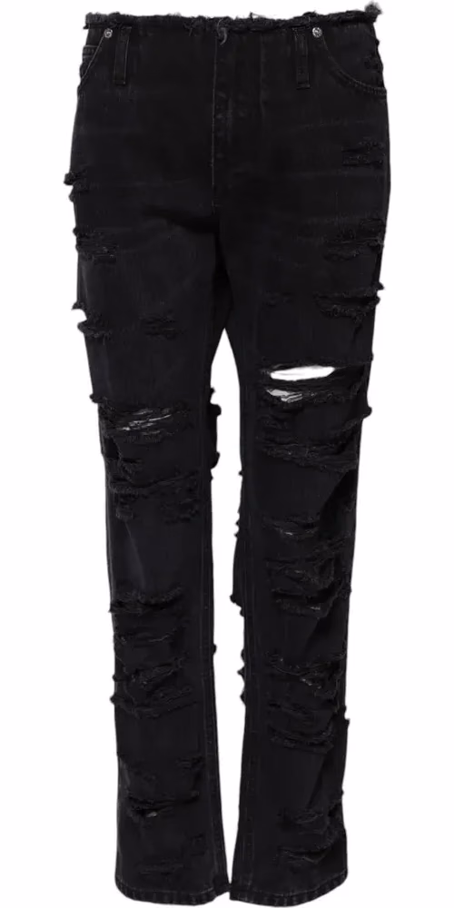 Dolce & Gabbana Black Cotton Tattered Mid Waist Denim Jeans
