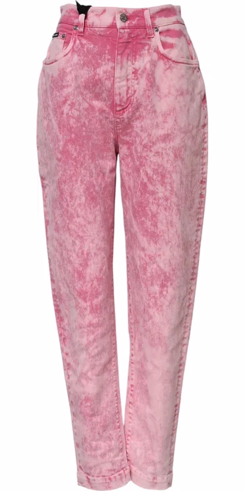Dolce & Gabbana Pink Tie Dye High Waist Tapered Denim Jeans