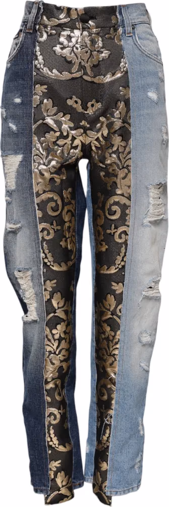 Dolce & Gabbana Multicolor Patchwork Tapered Denim Jeans