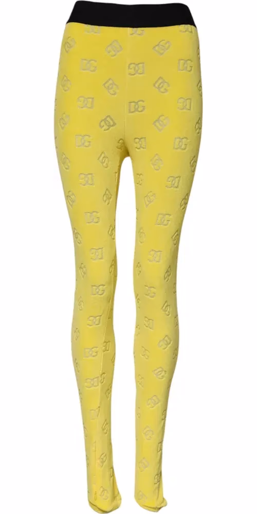 Dolce & Gabbana Yellow Logo Slim Fit Leggings Pants
