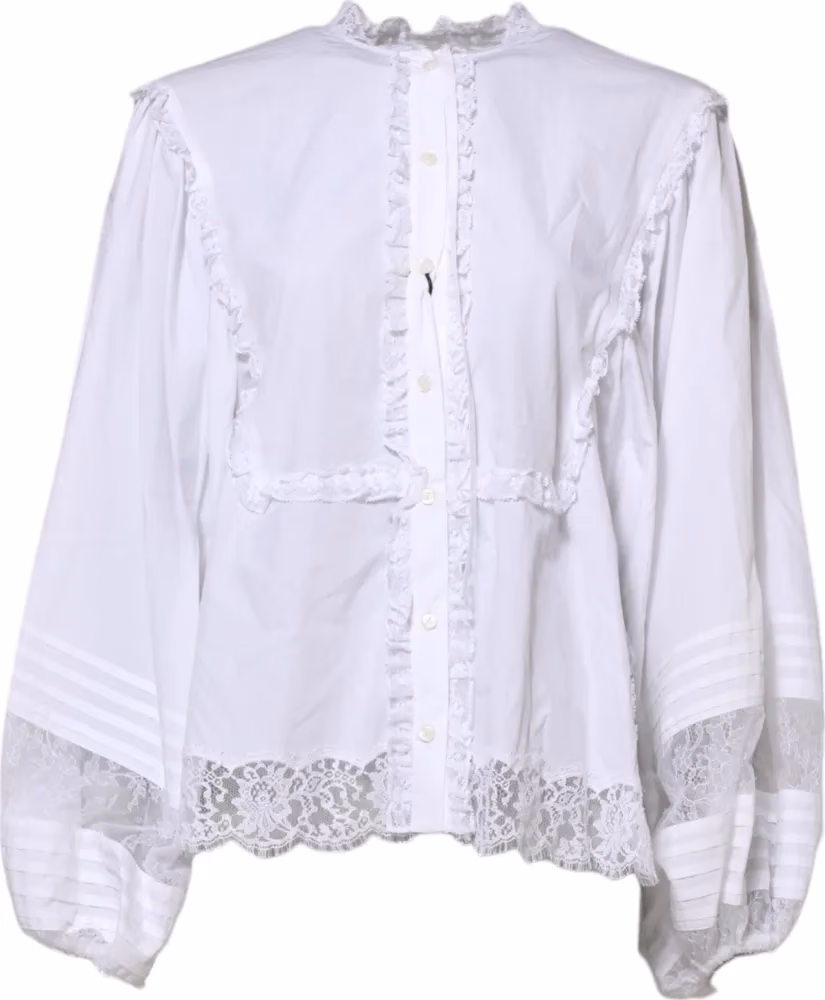 Dolce & Gabbana White Ruffled Lace Embellished Blouse Top