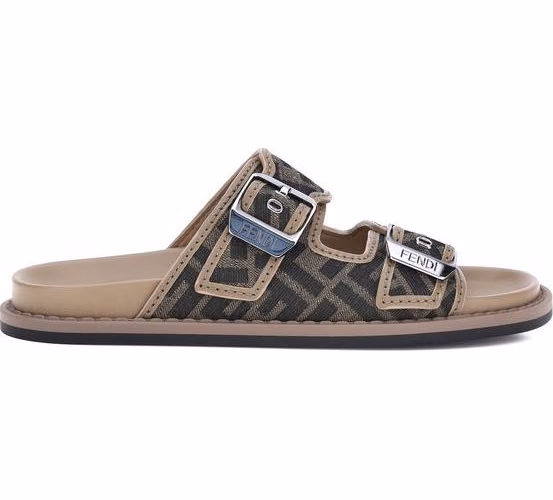 Fendi Brown Calf Leather Bos Taurus Flat Sandals