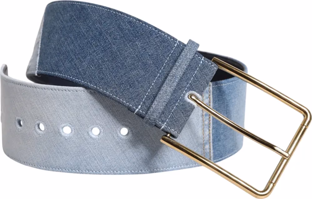 Dolce & Gabbana Two Tone Blue Denim Gold Metal Buckle Belt