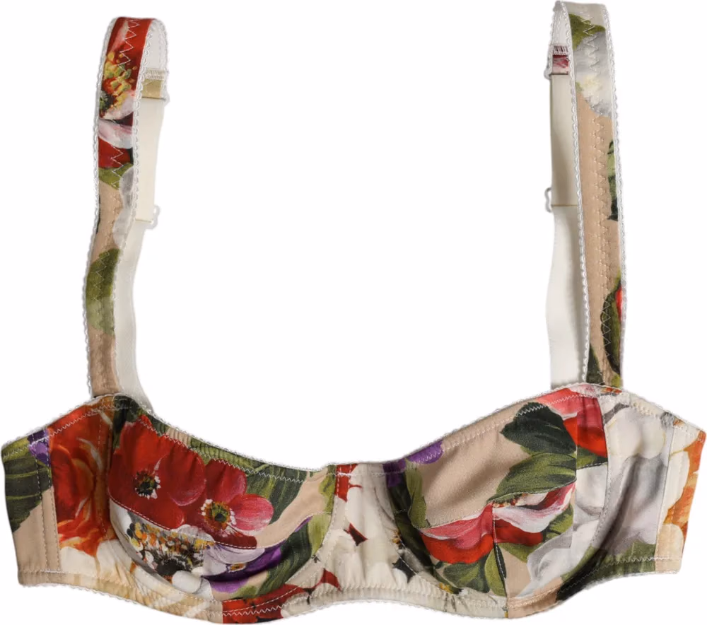 Dolce & Gabbana Beige Floral Balconcino Underwired Bra Underwear