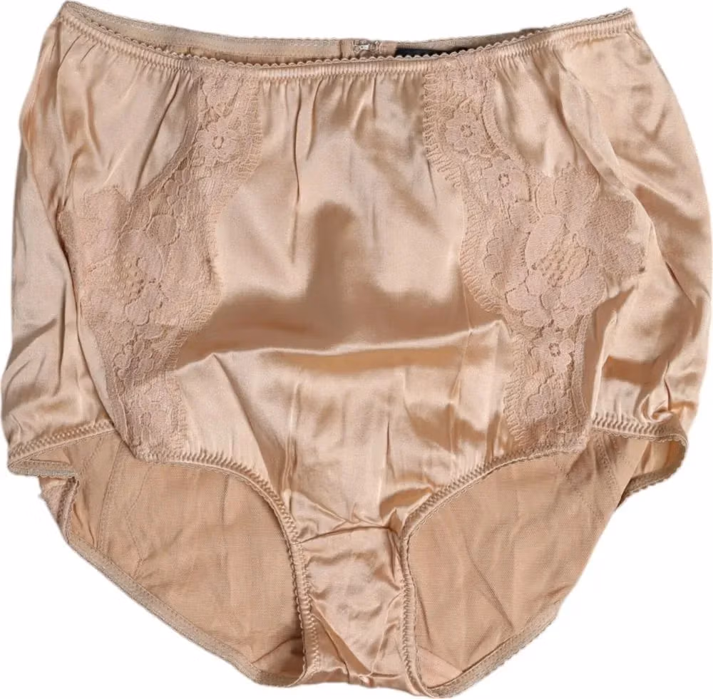 Dolce & Gabbana Beige Silk Lace High Waist Bikini Panty Underwear