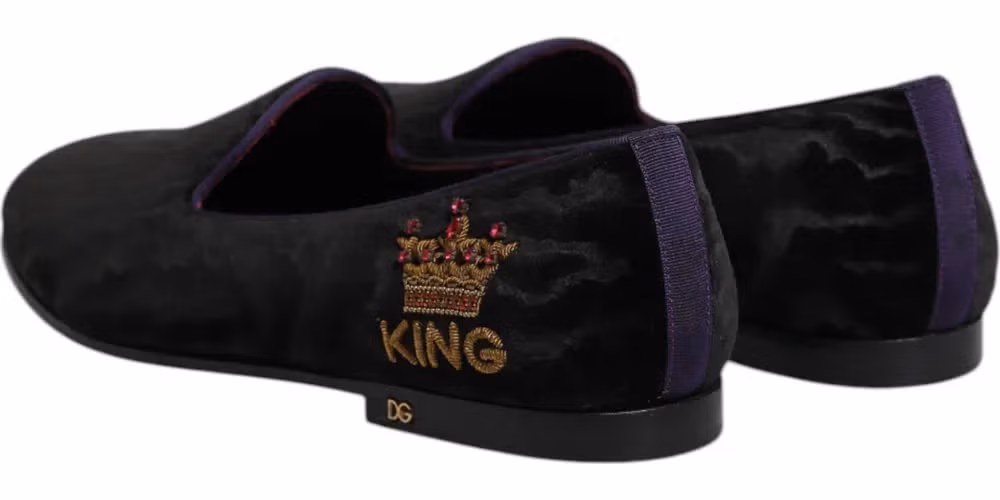 Dolce & Gabbana Black DG Crown Embroidery Loafers Slip On Shoes