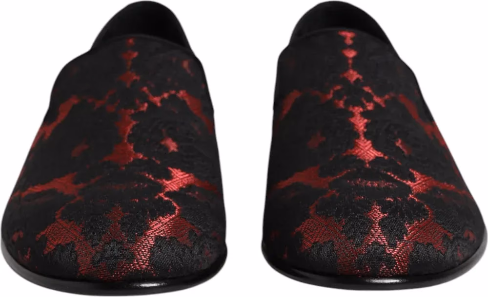 Dolce & Gabbana Red Black Jacquard Slip On Men Loafers Shoes