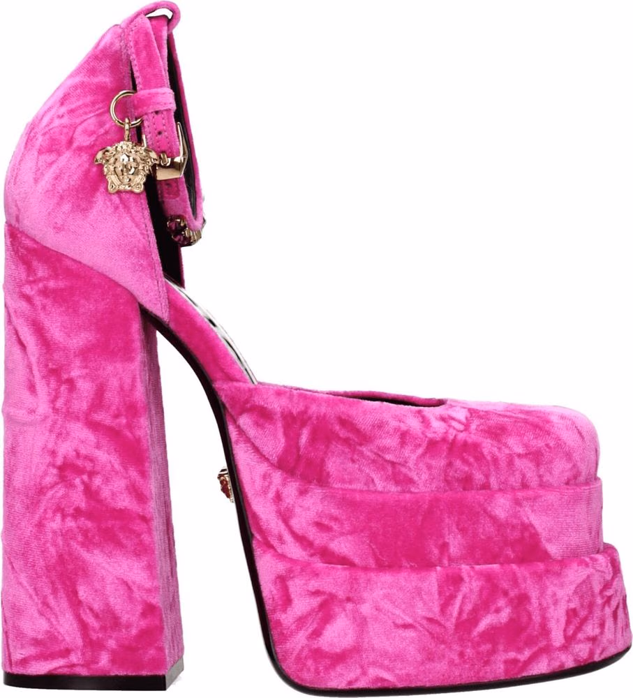 Versace Pink Velvet Platform Sandals