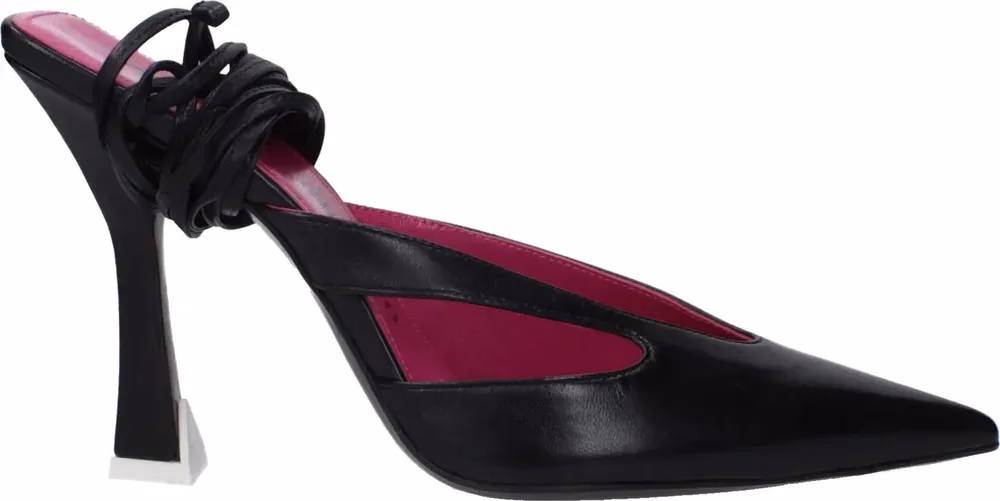 The Attico Black Leather Stiletto Heel Sandals