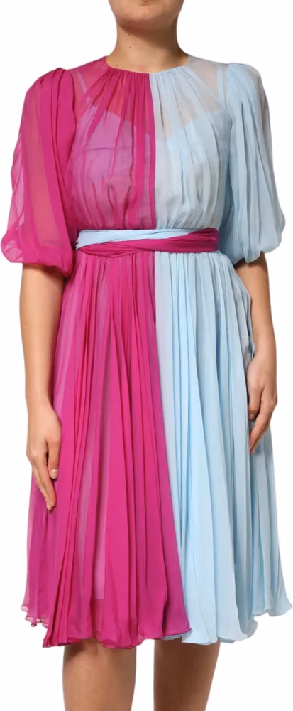 Dolce & Gabbana Fuchsia Light Blue Silk Two Tone Midi Dress