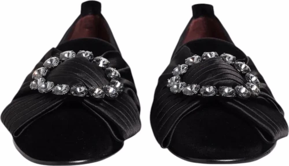 Dolce & Gabbana Black VATICANO Crystal Ribbon Slip On Shoes