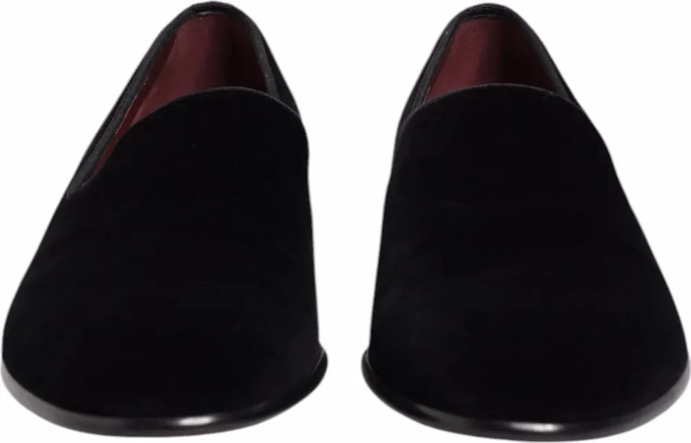 Dolce & Gabbana Black Velvet Slip On Loafers Men Formal Shoes